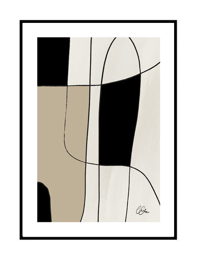 abstract wall art neutral nude stone black line artwork