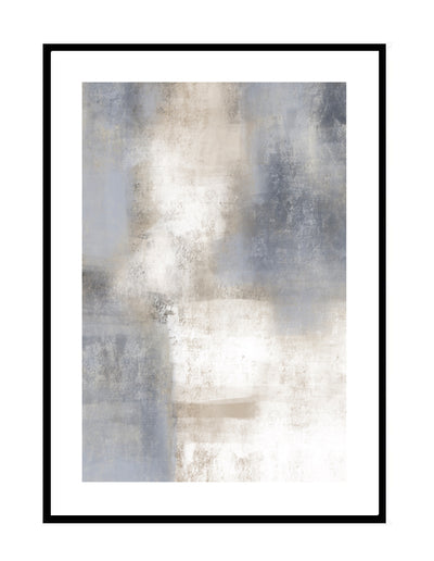 blue and beige abstract art print
