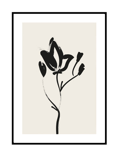 abstract wall print neutral black floral brushwork art design