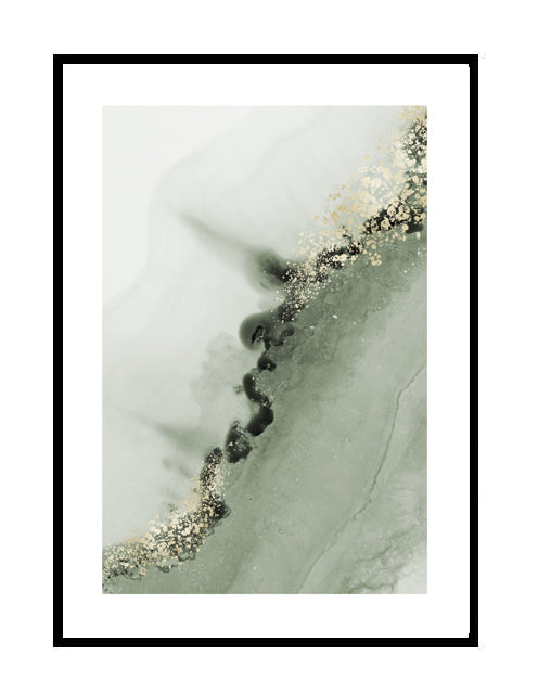 abstract wall art printed frame gold green sage