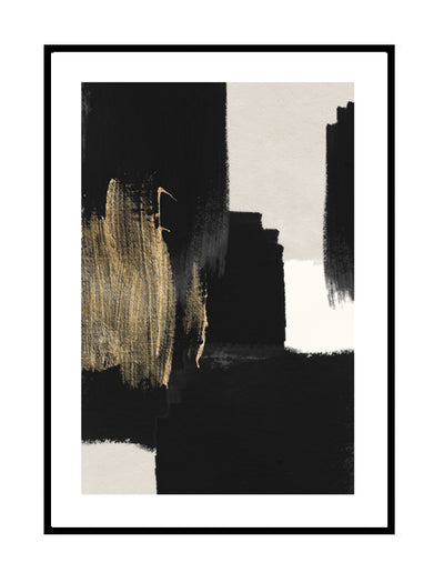 abstract wall art print neutral black gold beige 