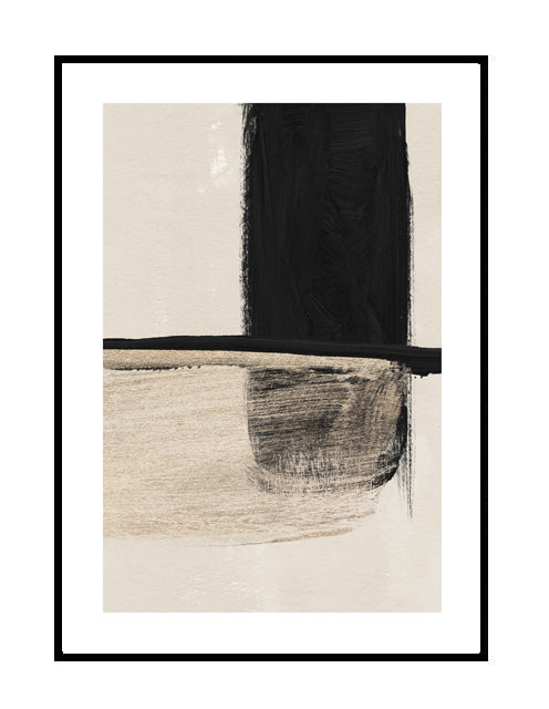 abstract wall art beige gold black stone neutral brushwork detail 