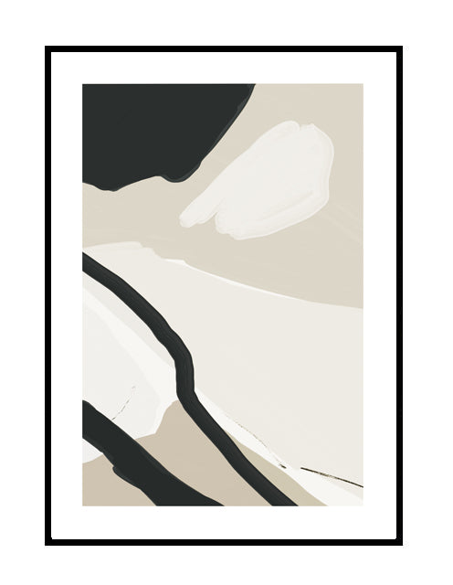 modern abstract wall print with black beige and white shapes