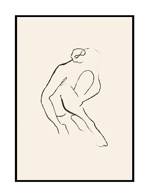 abstract wall art neutral nude beige black linework sketch