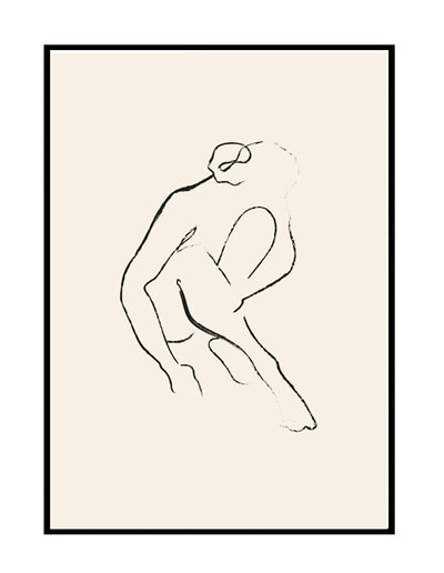abstract wall art neutral nude beige black linework 