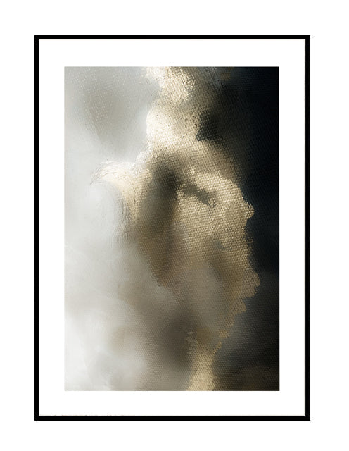 Premium wall art print, canvas painted effect, gold , black white 