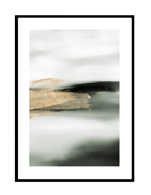 abstract wall art print gold green grey white brush detail