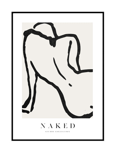 premium wall art print naked line figure black nude background
