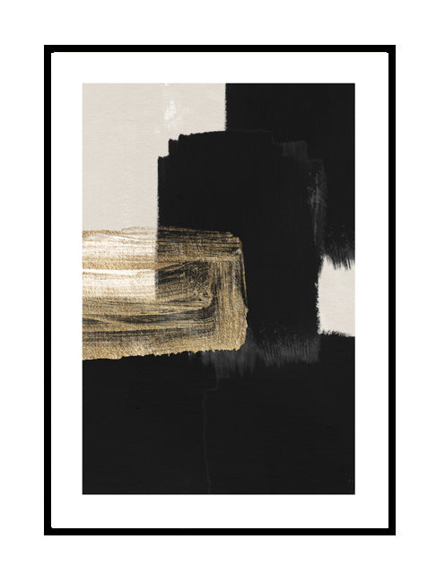 abstract wall art print neutral black gold beige brushwork art