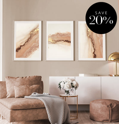 abstract wall art prints framed gallery wall candy red pink nude beige gold 