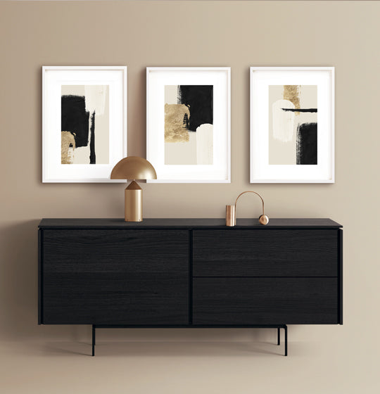 abstract wall art print framed gallery wall set beige neutral black gold