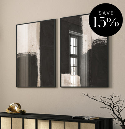 abstract, wall art, print, premium frame, black, beige