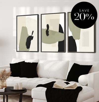 green and black gallery wall set