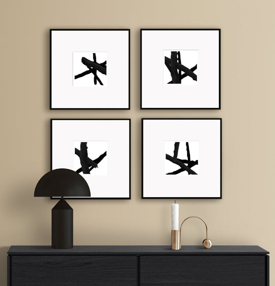 abstract wall art gallery wall premium matte black frame neutral wall print black white