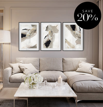 abstract wall art print framed gallery wall beige black nude neutral white