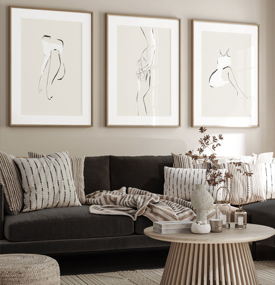 Neutral artwork framed gallery wall set 