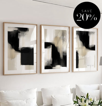 premium abstract wall art print framed gallery wall set black beige natural black gold