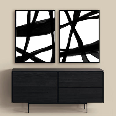 premium framed canvas abstract wall art, black white monochrome abstract design 