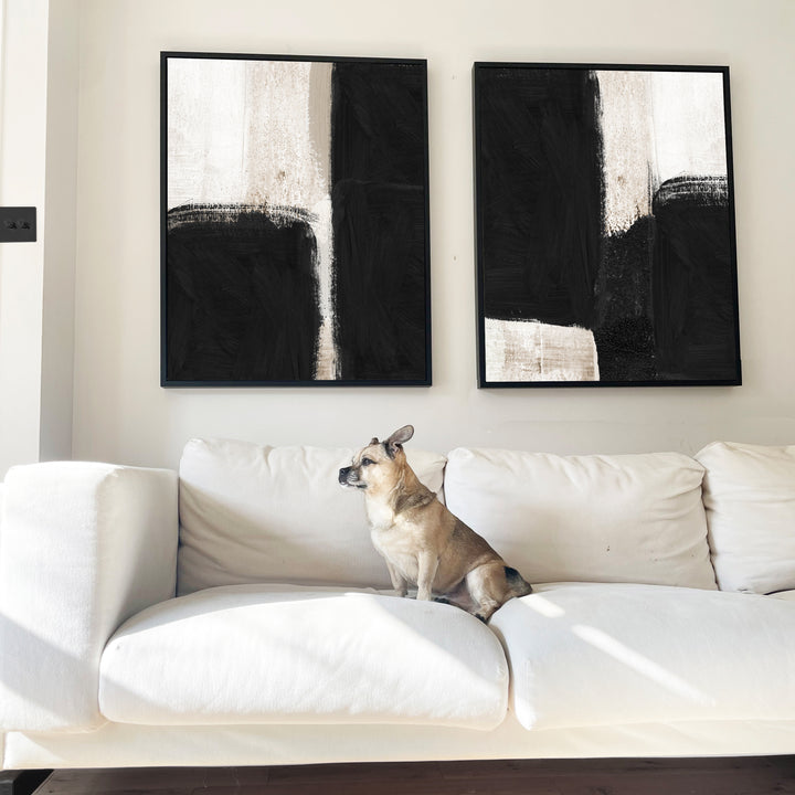 black and beige framed canvas set