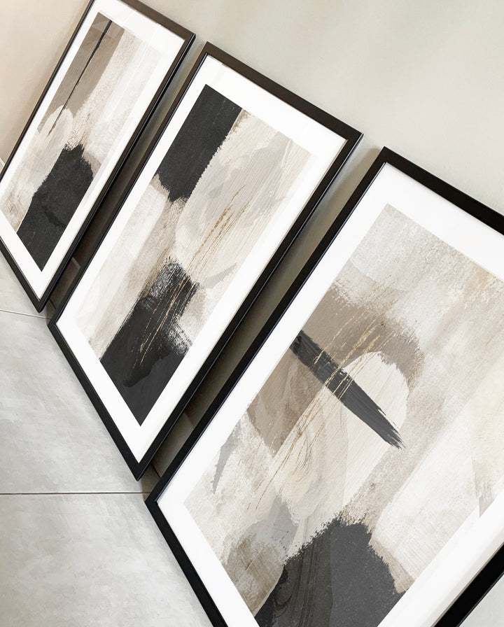 premium abstract wall art print framed gallery wall set beige brown neutral white black gold detail